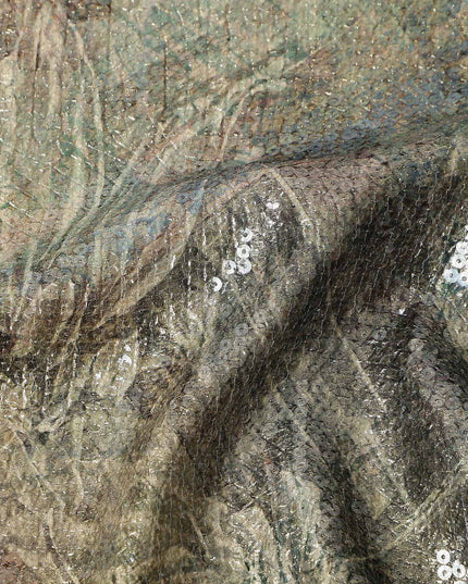 Olive Khaki Silk Brocade Fabric | Korean Sequin Design