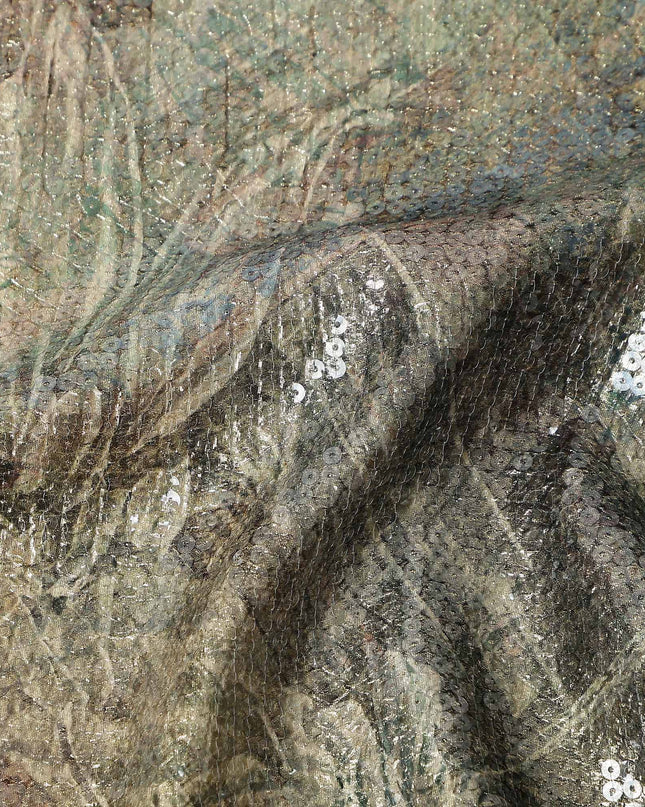 Olive Khaki Silk Brocade Fabric | Korean Sequin Design