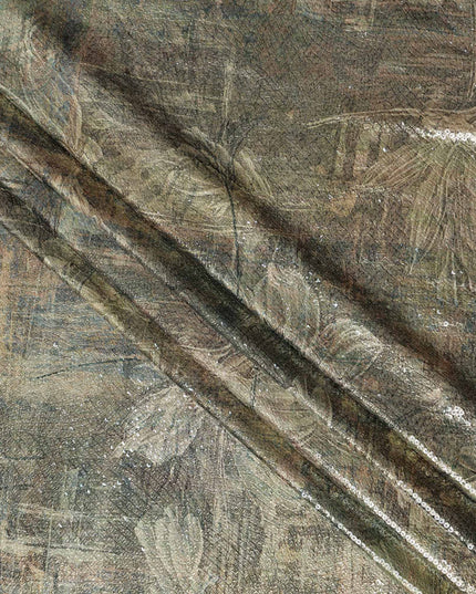 Olive Khaki Silk Brocade Fabric | Korean Sequin Design