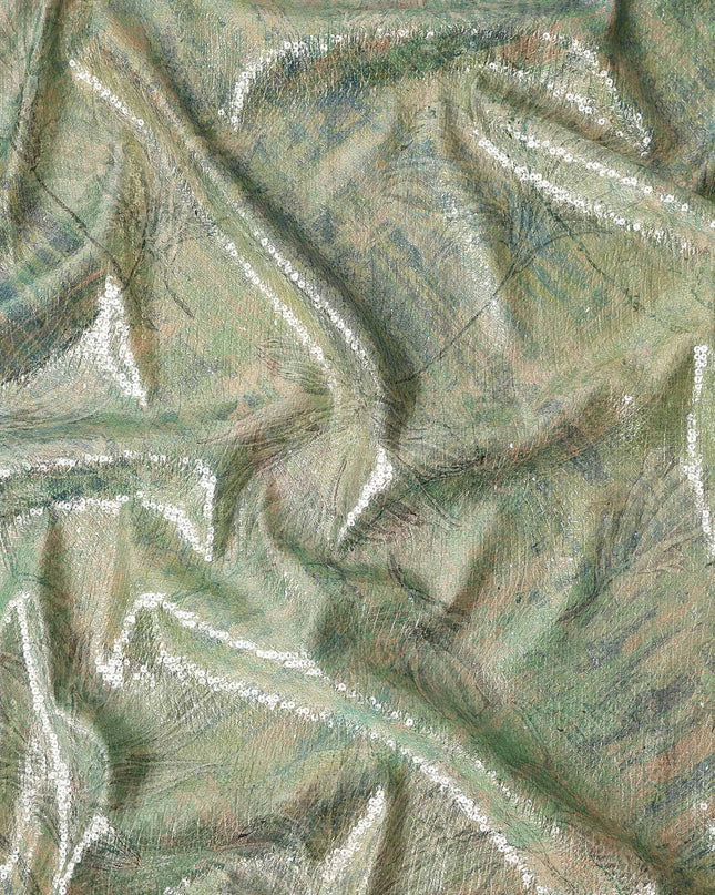 Sage Green Silk Brocade Fabric | Korean Sequin Design