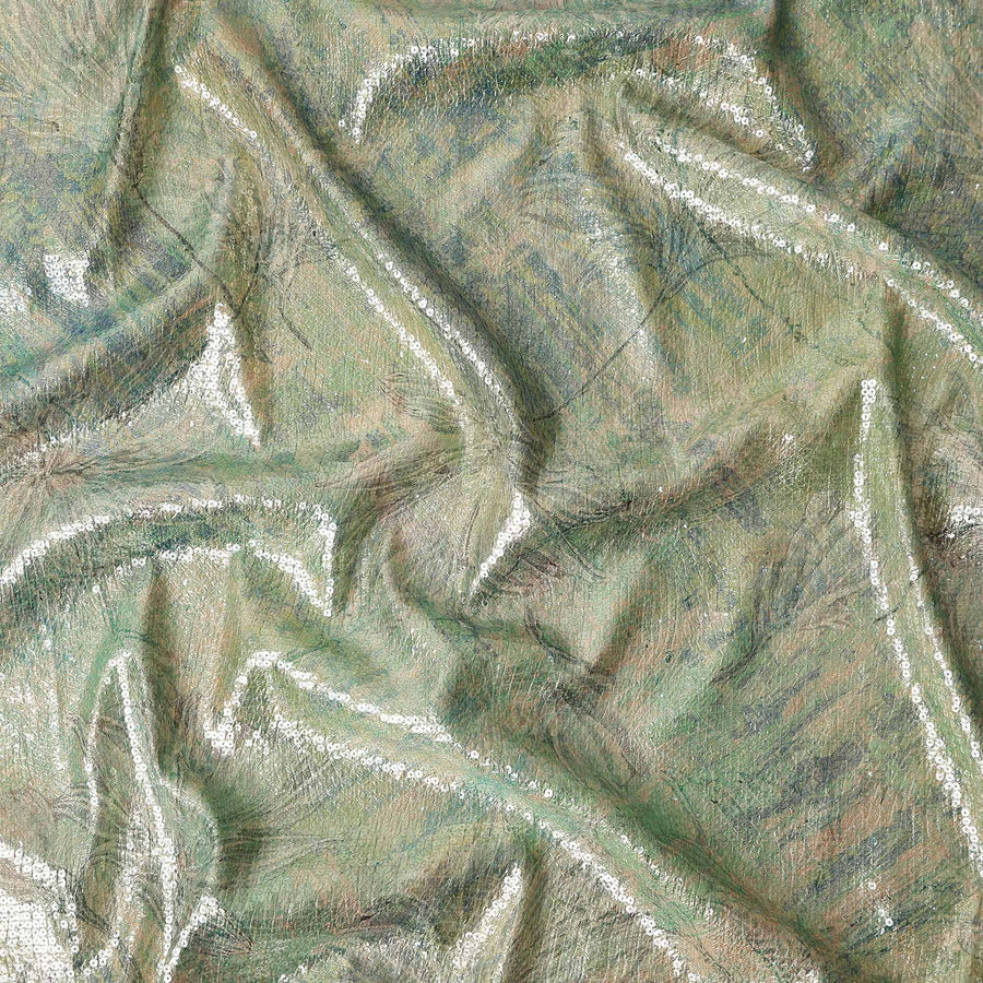 Sage Green Silk Brocade Fabric | Korean Sequin Design