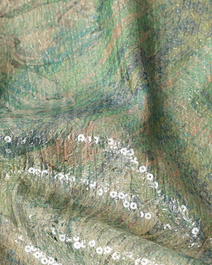 Sage Green Silk Brocade Fabric | Korean Sequin Design