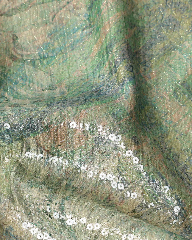 Sage Green Silk Brocade Fabric | Korean Sequin Design