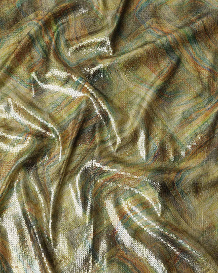 Golden Olive Silk Brocade Fabric | Korean Sequin Design