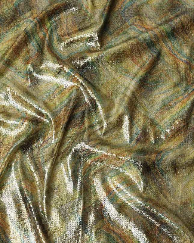 Golden Olive Silk Brocade Fabric | Korean Sequin Design