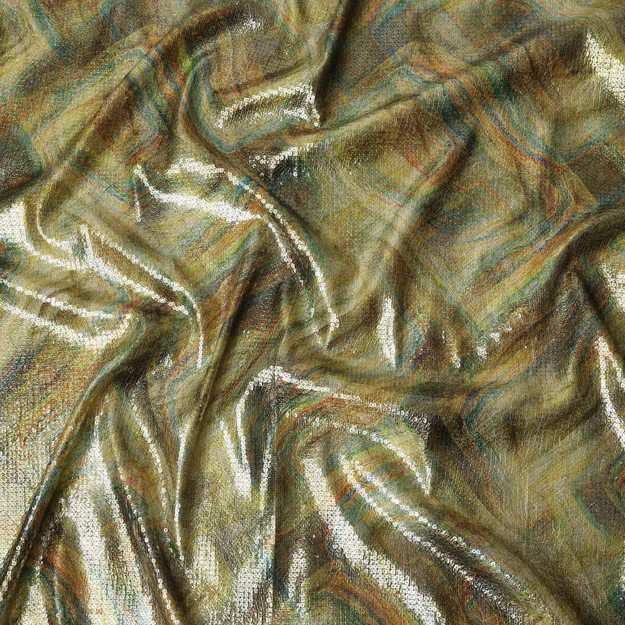 Golden Olive Silk Brocade Fabric | Korean Sequin Design