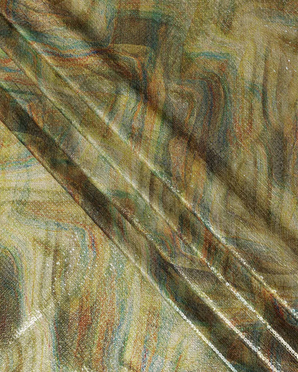 Golden Olive Silk Brocade Fabric | Korean Sequin Design