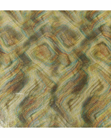 Golden Olive Silk Brocade Fabric | Korean Sequin Design