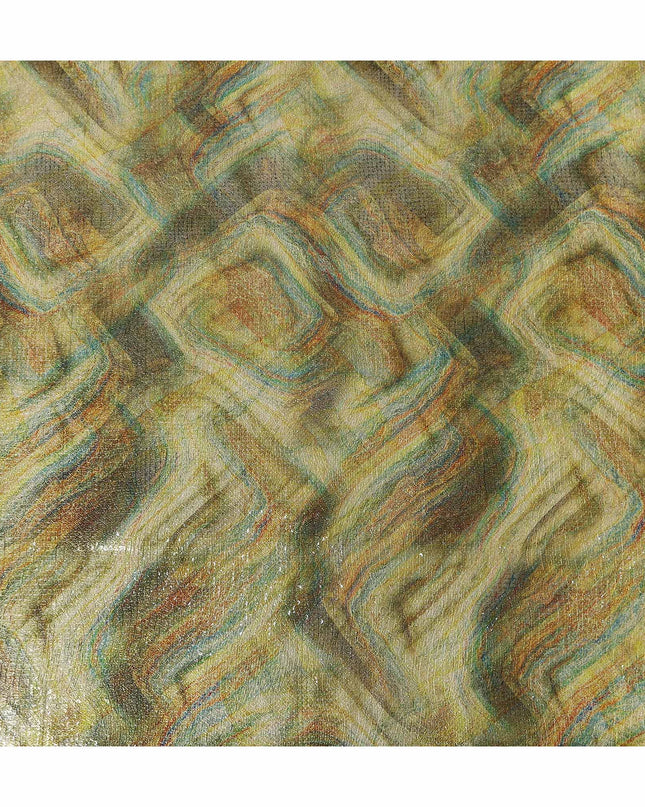 Golden Olive Silk Brocade Fabric | Korean Sequin Design