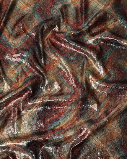 Deep Maroon Silk Brocade Fabric | Korean Sequin Design