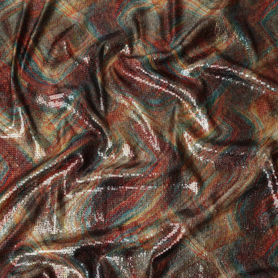 Deep Maroon Silk Brocade Fabric | Korean Sequin Design