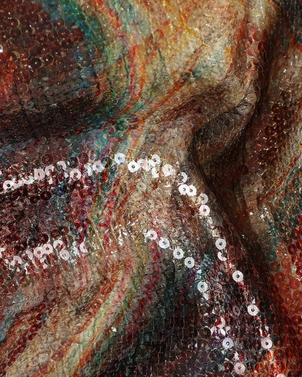 Deep Maroon Silk Brocade Fabric | Korean Sequin Design