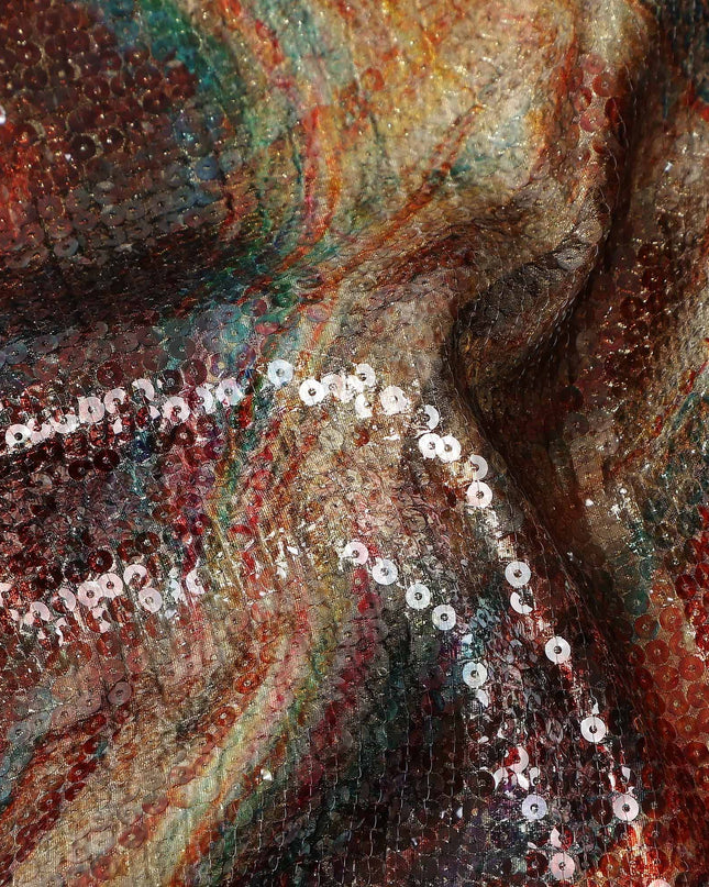 Deep Maroon Silk Brocade Fabric | Korean Sequin Design
