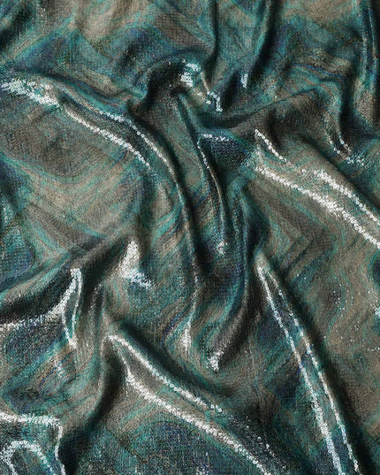 Forest Teal Silk Brocade Fabric | Korean Sequin Design