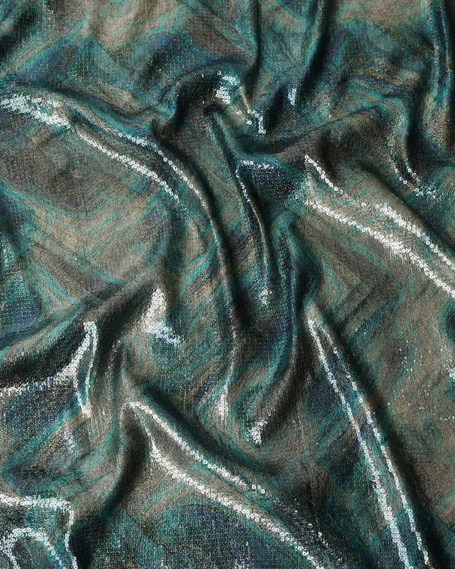 Forest Teal Silk Brocade Fabric | Korean Sequin Design