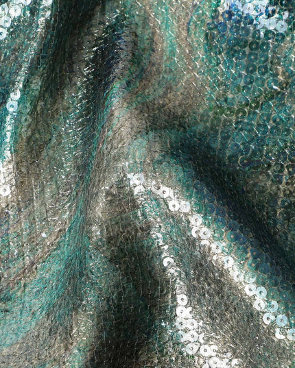 Forest Teal Silk Brocade Fabric | Korean Sequin Design