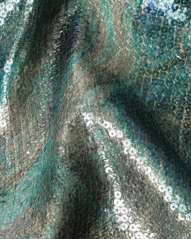 Forest Teal Silk Brocade Fabric | Korean Sequin Design