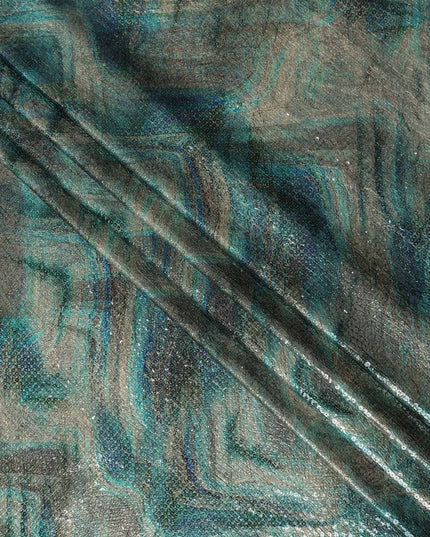 Forest Teal Silk Brocade Fabric | Korean Sequin Design
