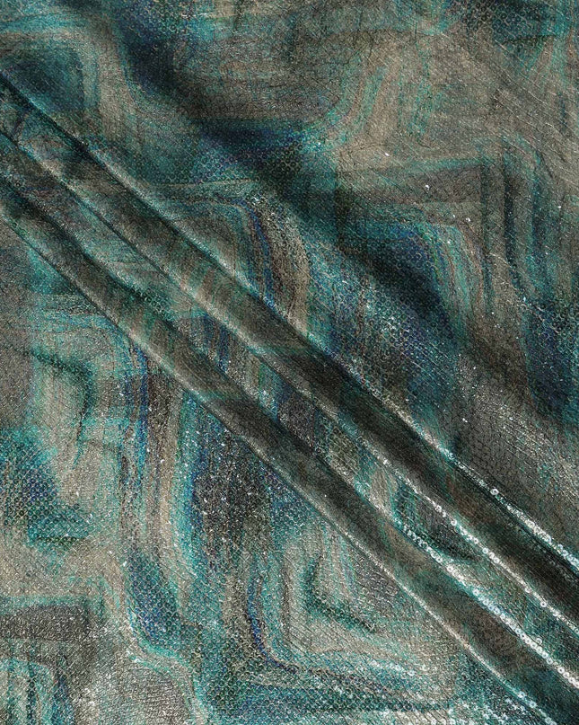 Forest Teal Silk Brocade Fabric | Korean Sequin Design