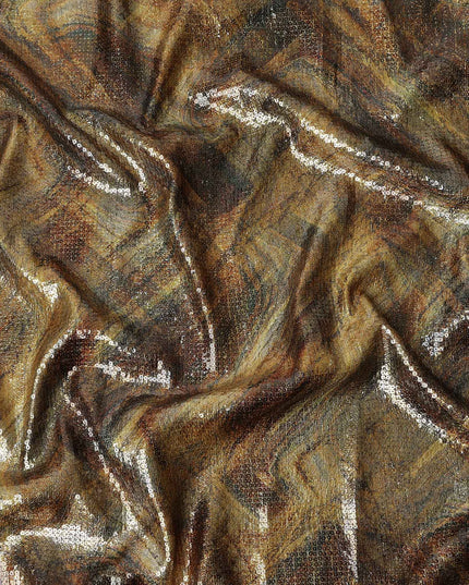 Antique Bronze Silk Brocade Fabric | Korean Sequin Design