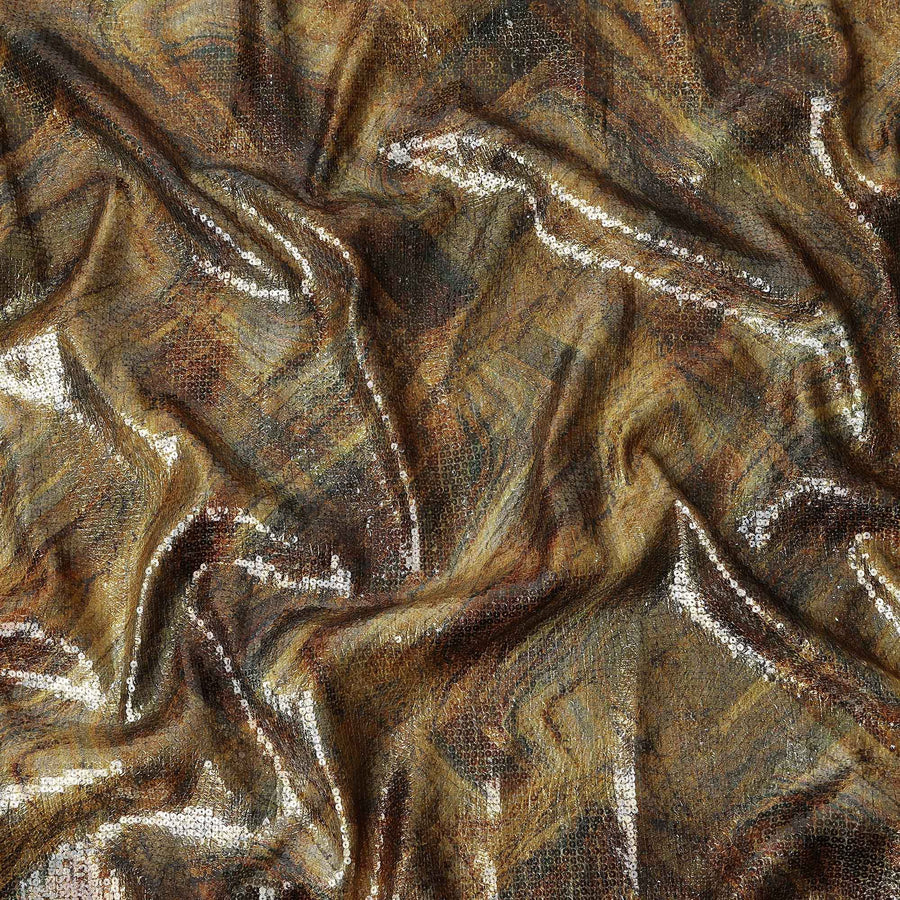 Antique Bronze Silk Brocade Fabric | Korean Sequin Design