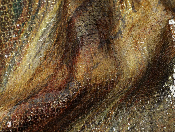 Antique Bronze Silk Brocade Fabric | Korean Sequin Design