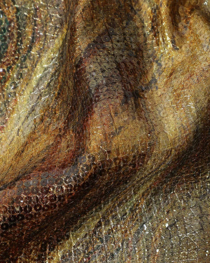 Antique Bronze Silk Brocade Fabric | Korean Sequin Design