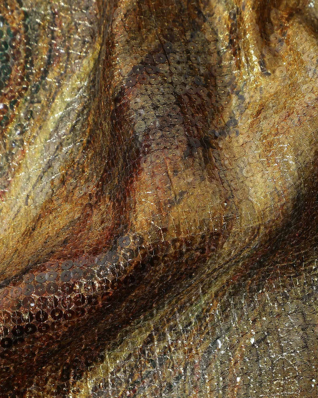 Antique Bronze Silk Brocade Fabric | Korean Sequin Design