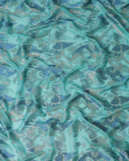 Turquoise Blue Batik Silk Chiffon Fabric 110cm