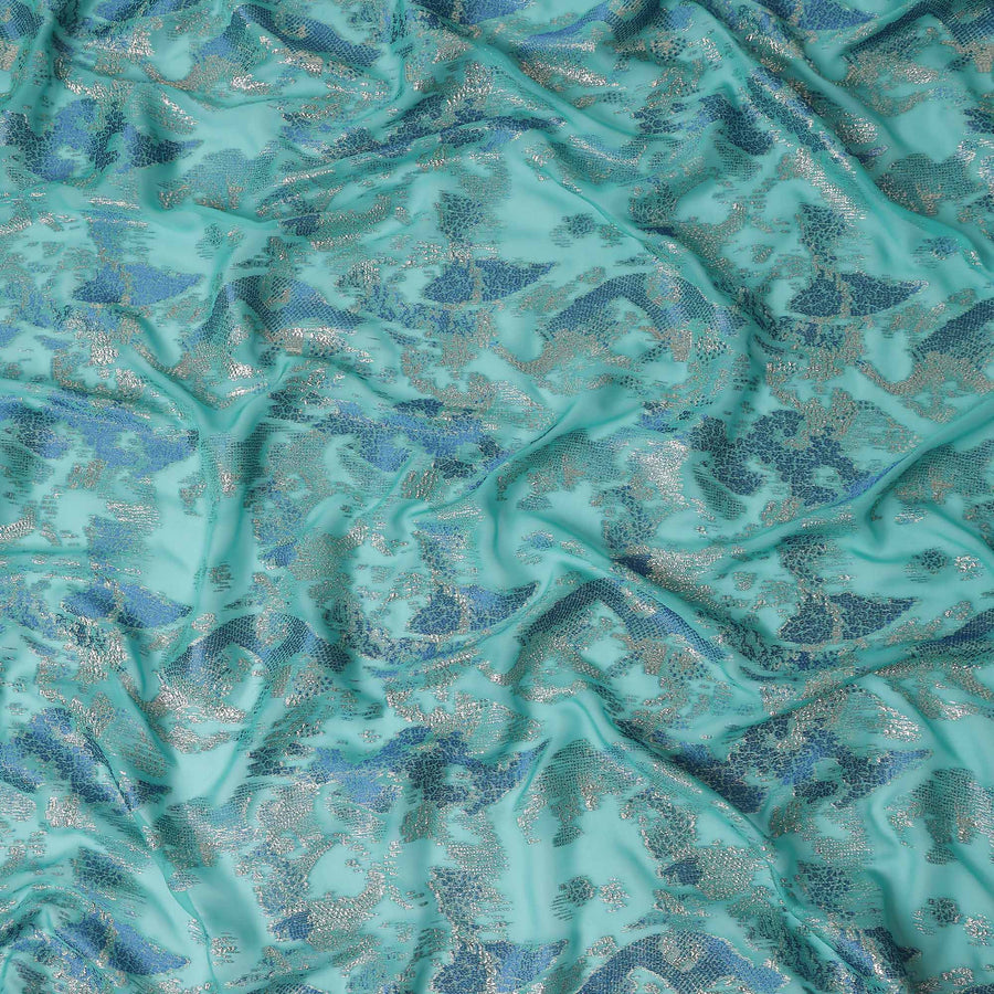 Turquoise Blue Batik Silk Chiffon Fabric 110cm