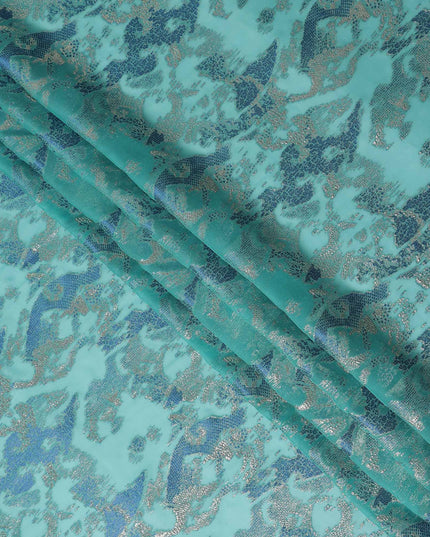 Turquoise Blue Batik Silk Chiffon Fabric 110cm