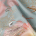 Dusty Teal Blue Floral Pure Silk Crepe 140cm