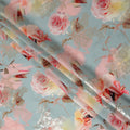 Dusty Teal Blue Floral Pure Silk Crepe 140cm