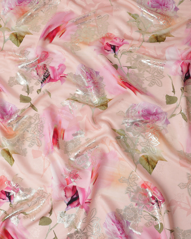 Blush Pink Rose Metallic Pure Silk Crepe 140cm