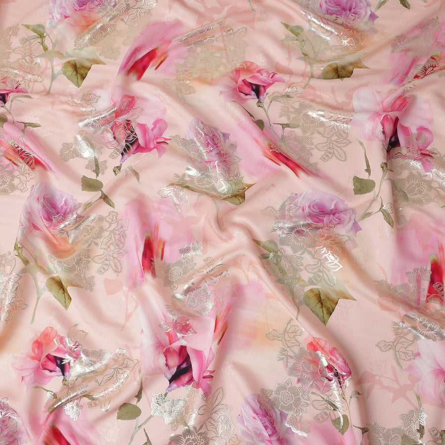 Blush Pink Rose Metallic Pure Silk Crepe 140cm