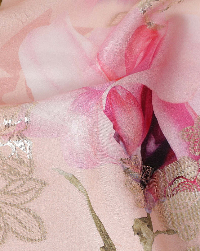 Blush Pink Rose Metallic Pure Silk Crepe 140cm