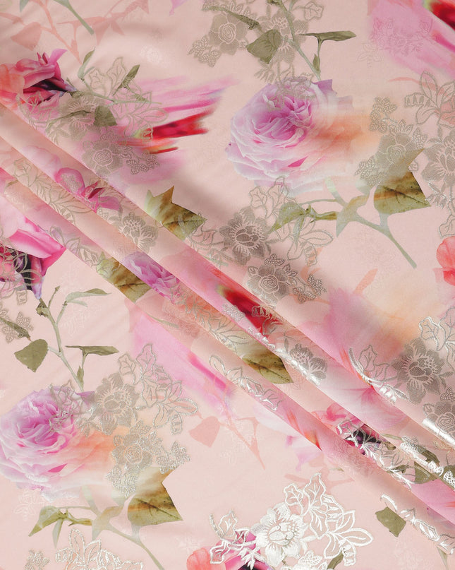 Blush Pink Rose Metallic Pure Silk Crepe 140cm