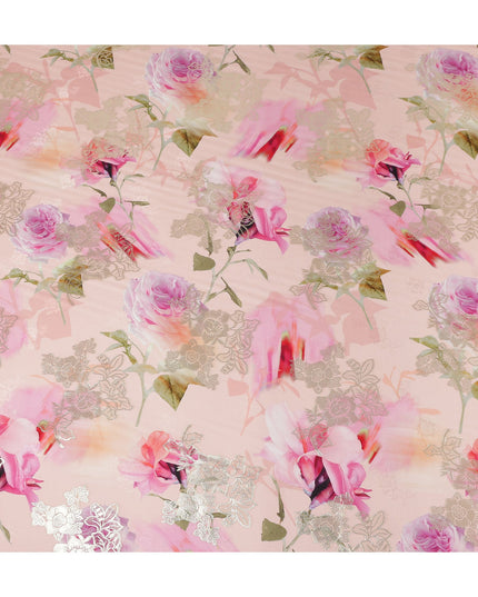 Blush Pink Rose Metallic Pure Silk Crepe 140cm