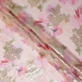 Peach Blush Metallic Lace Floral Pure Silk Chiffon 140cm