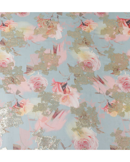 Powder Blue Rose Metallic Pure Silk Chiffon 140cm