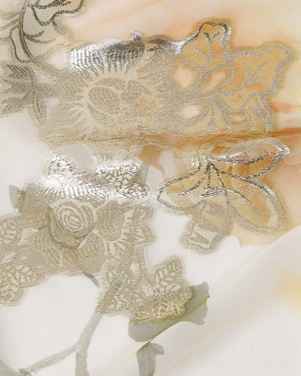 Ivory Peach Cream Floral Pure Silk Chiffon 140cm