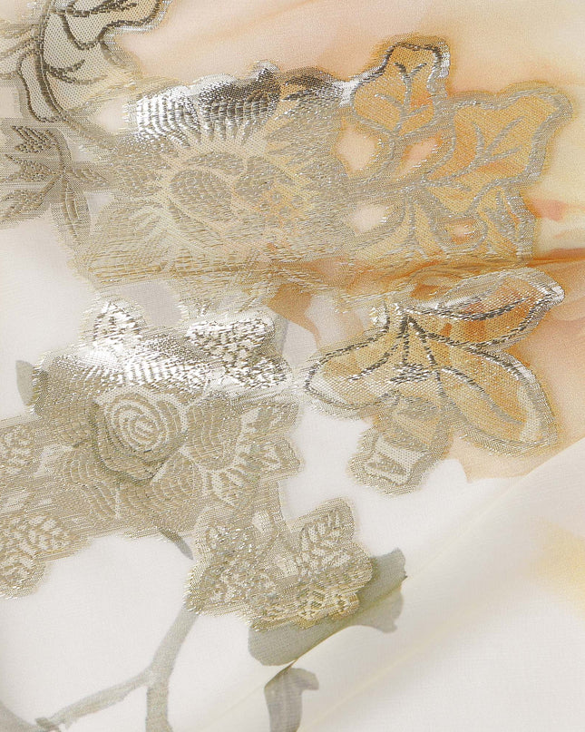 Ivory Peach Cream Floral Pure Silk Chiffon 140cm