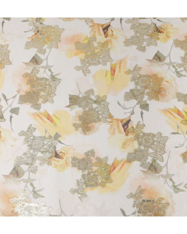 Ivory Peach Cream Floral Pure Silk Chiffon 140cm