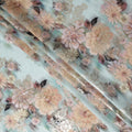 Sage Mint Floral Metallic Pure Silk Crepe 140cm