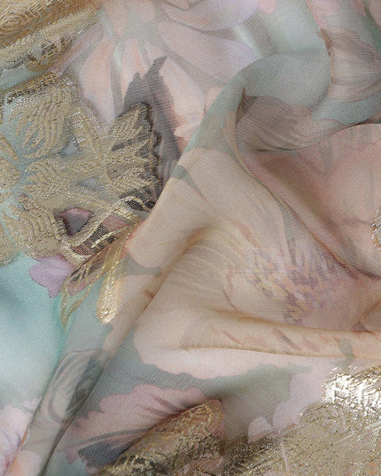 Icy Mint Seafoam Floral Pure Silk Chiffon 140cm