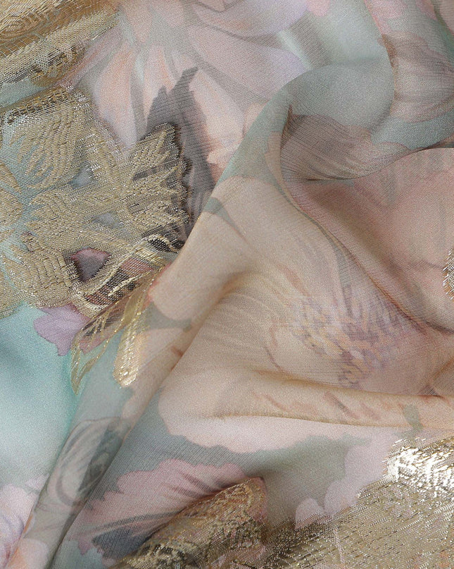 Icy Mint Seafoam Floral Pure Silk Chiffon 140cm