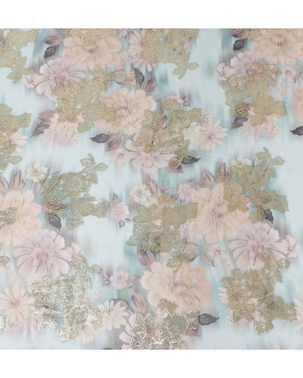 Icy Mint Seafoam Floral Pure Silk Chiffon 140cm