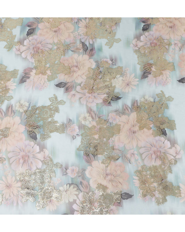 Icy Mint Seafoam Floral Pure Silk Chiffon 140cm