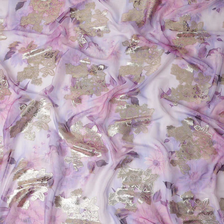 Soft Orchid Lilac Metallic Pure Silk Chiffon 140cm