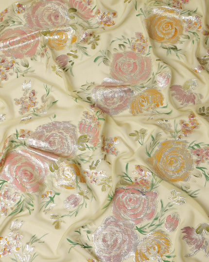 Soft Butter Yellow Rose Metallic Pure Silk Chiffon 140cm